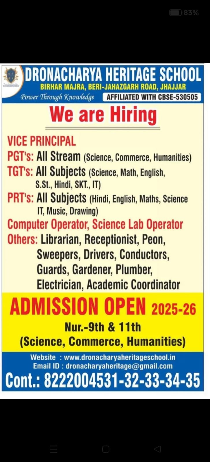 School Jobs at  Dronacharya Heritage School ,  Jhajjar